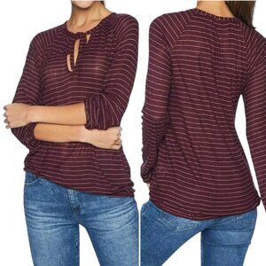 LUCKY BRAND Top, Purple Pin Striped Long Sleeve Front Tie Boho Relaxed, S